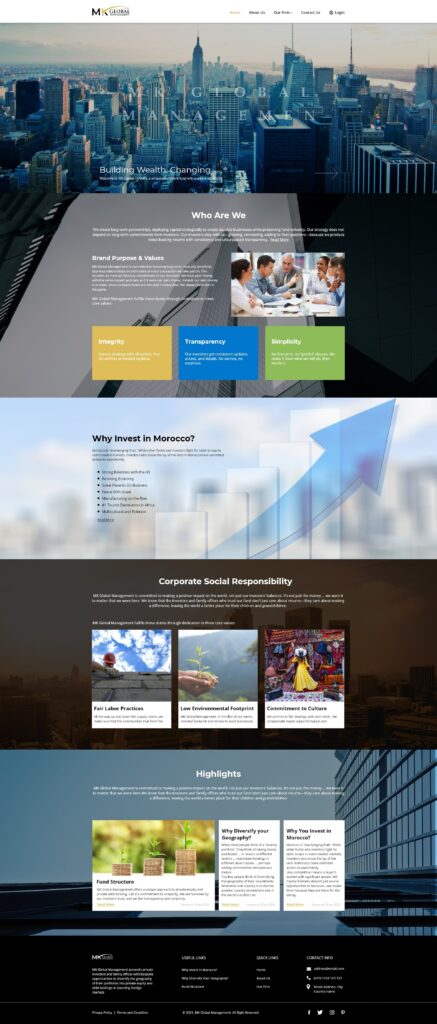 Homepage MK Global Management website design by designer zahid