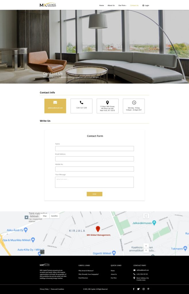 Contact MK Global Management website design by designer zahid