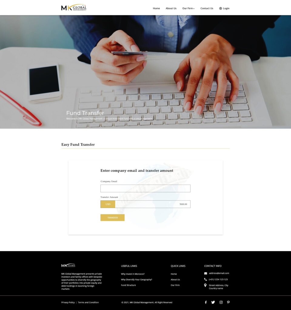Fund Transfer MK Global Management website design by designer zahid