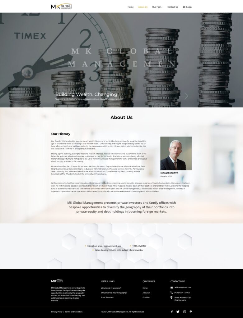 About Us MK Global Management website design by designer zahid