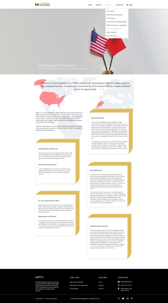 Why Invest in Morocco MK Global Management website design by designer zahid