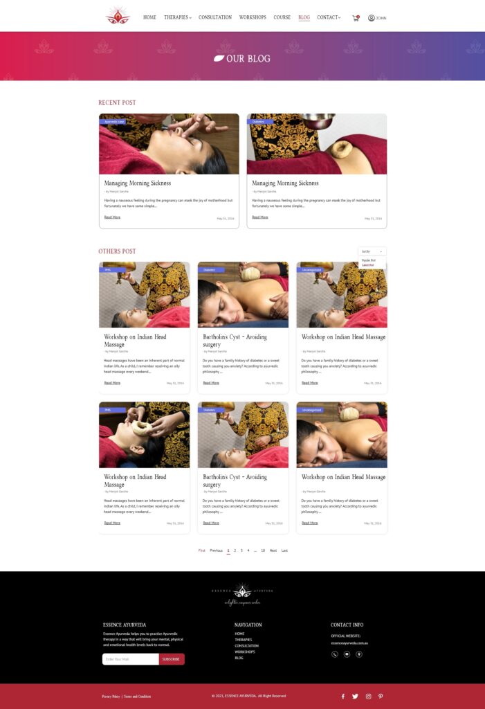 Essence Ayurveda blog design by Zahid