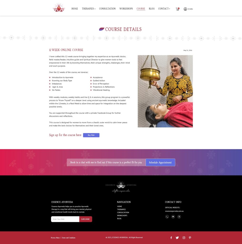 Essence Ayurveda course details design by Zahid