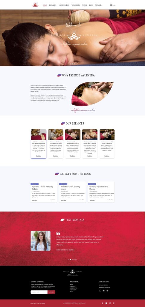Essence Ayurveda homepage design by Zahid